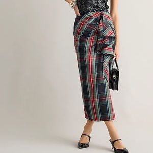 J. Crew long ruffle skirt in stewart tartan, size 14, runs small